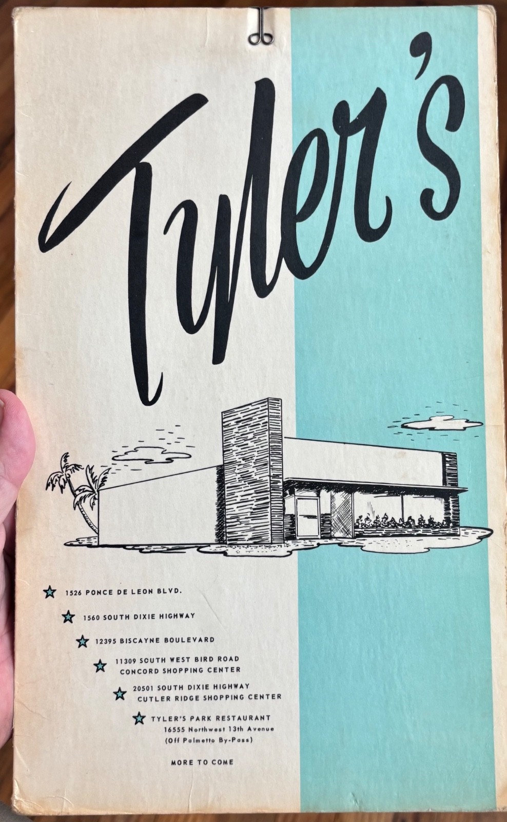 Vintage 1960s Miami Florida Tyler\'s Restaurant Menu
