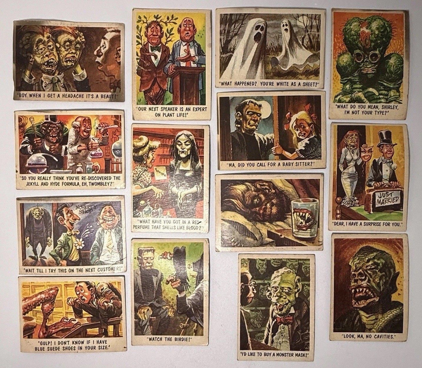1959 Topps You’ll Die Laughing 14 Card Lot Funny Monsters Jack Davis Bubbles