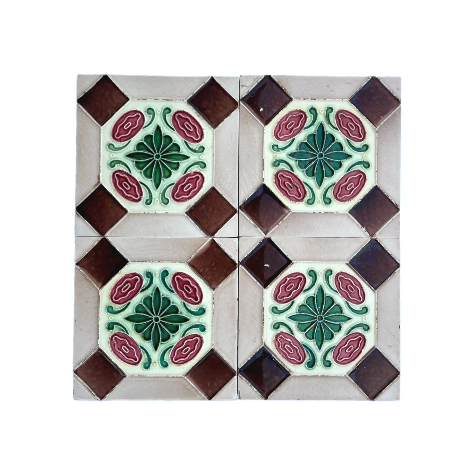 4 PC\'S RARE VINTAGE CERAMIC FLOWER\'S TILE\'S SAJI MADE IN JAPAN COLLECTABLE 