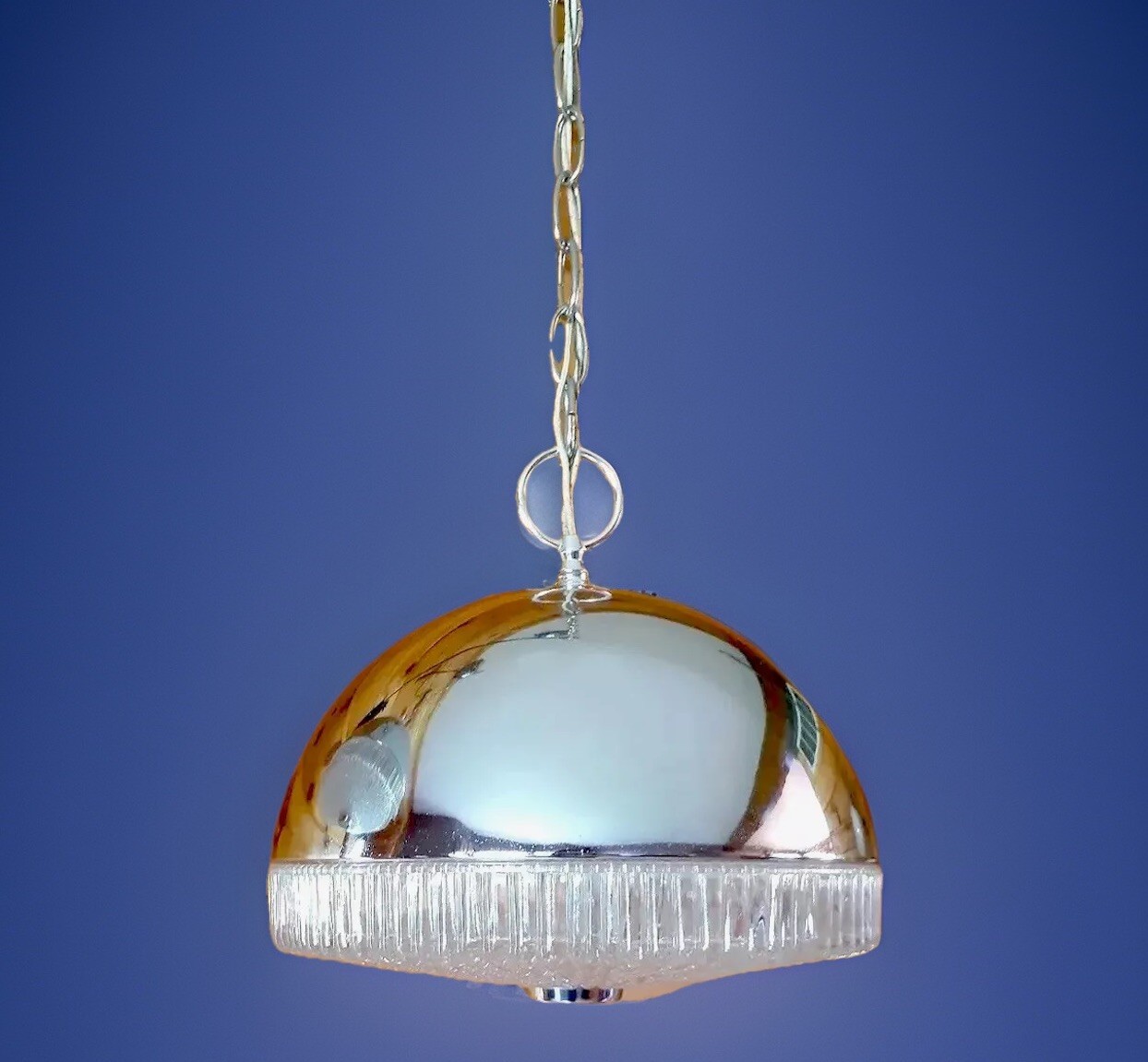 Vintage 1950's-60's MCM Retro Atomic Space Age UFO Dome Chandelier Light Fixture