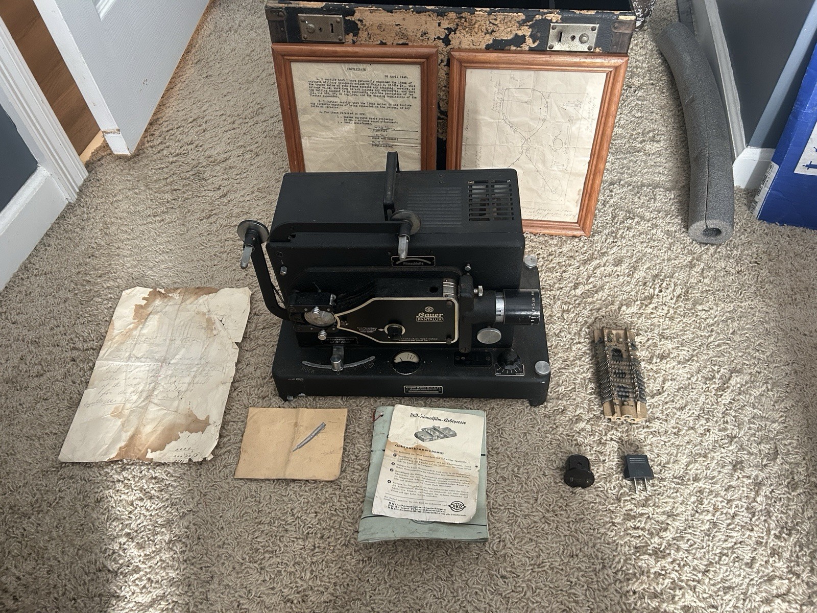 German WW2 relic Bauer Bauer-Pantalux 16mm Movie projector. 1943 signed document