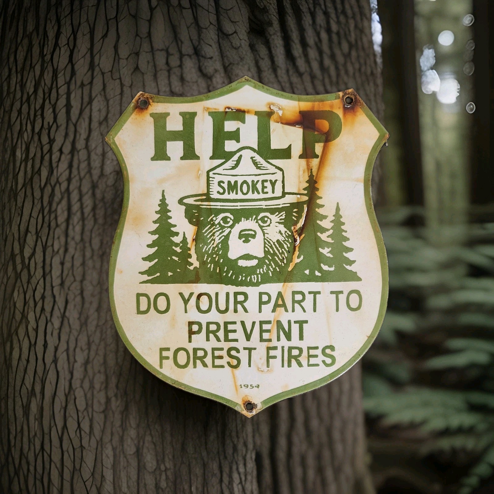 Vintage US Forestry Service Porcelain Sign Smokey Bear Prevent Forest Fires USFS