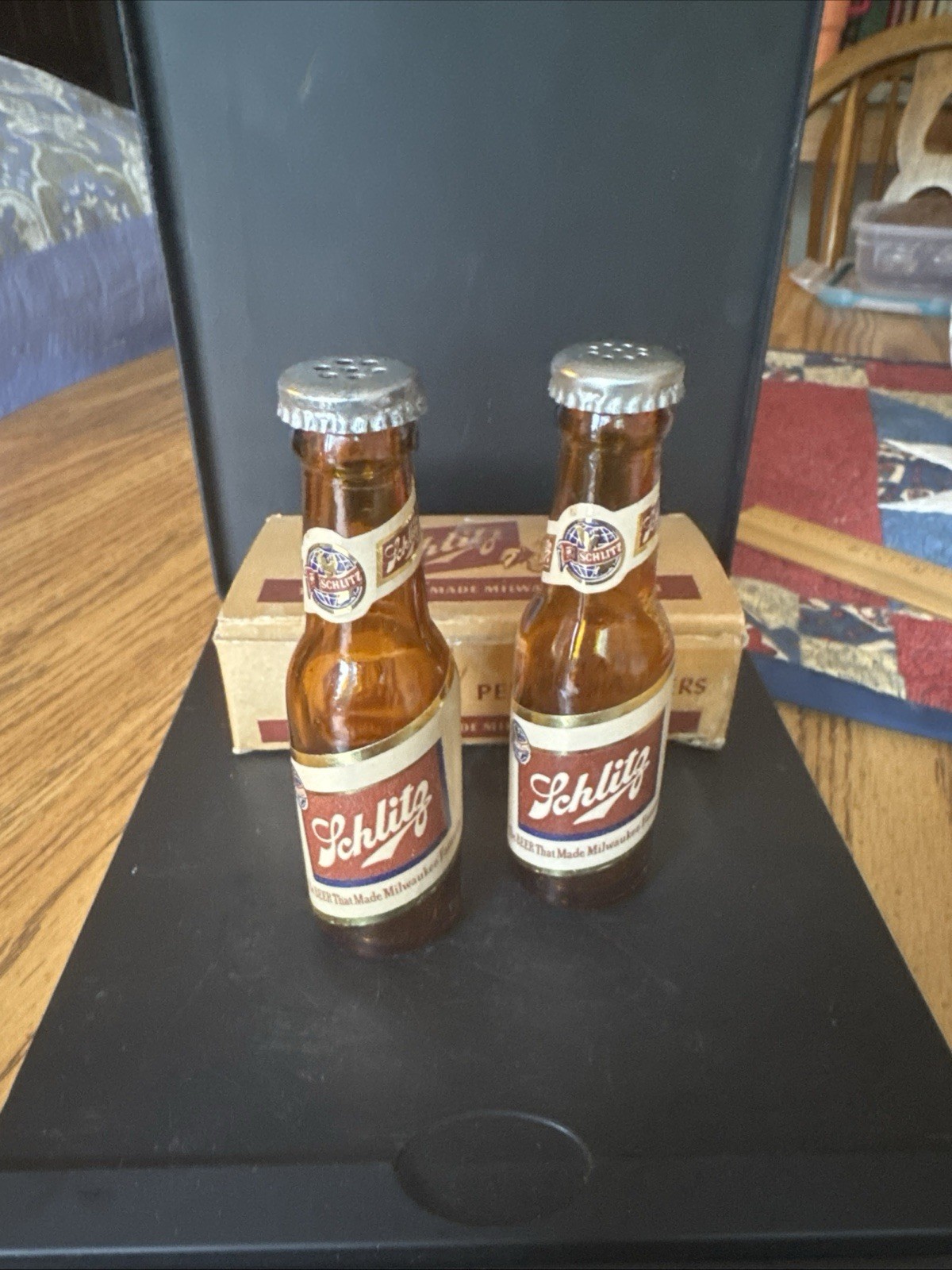 Schlitz Vintage Salt & Pepper Shakers W/Original Carton c1952