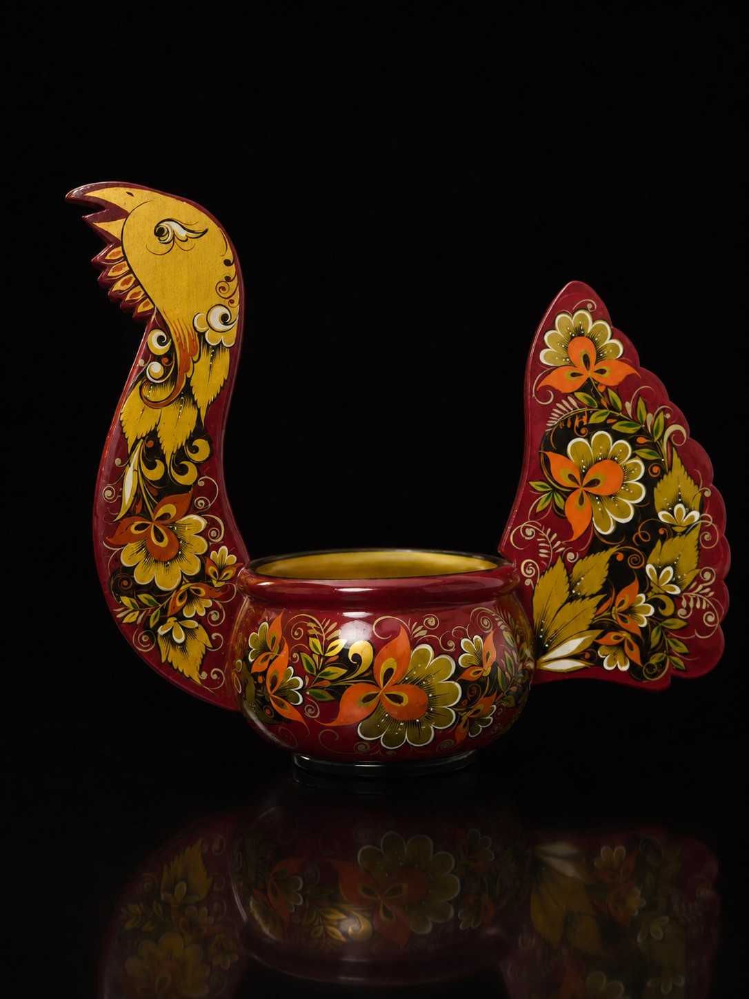 1990 USSR Lipetskie Uzory Kovsh Glukhar Capercaillie Russian Folk Art Wood