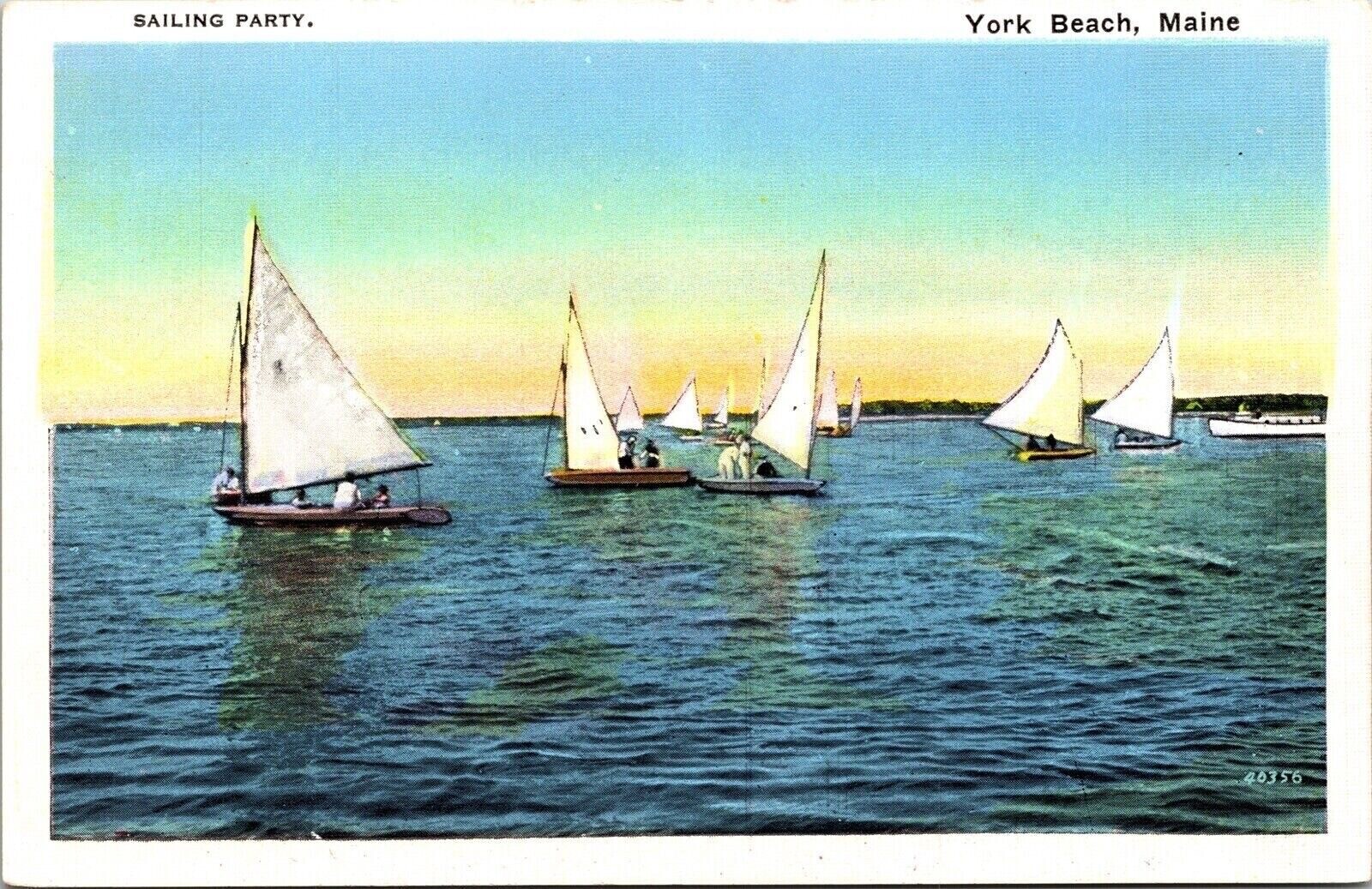 Scenic View Sailing Party York Beach Maine Group Boats Postcard Unused Unposted
