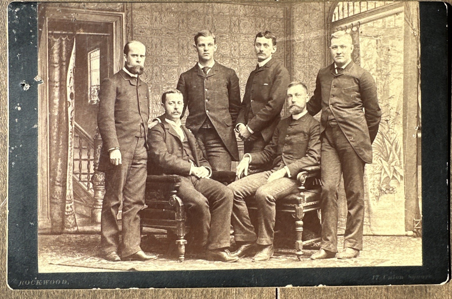 c1880s Rockwood Cabinet Card Photo 6 Men 17 Union Square NYC Antique