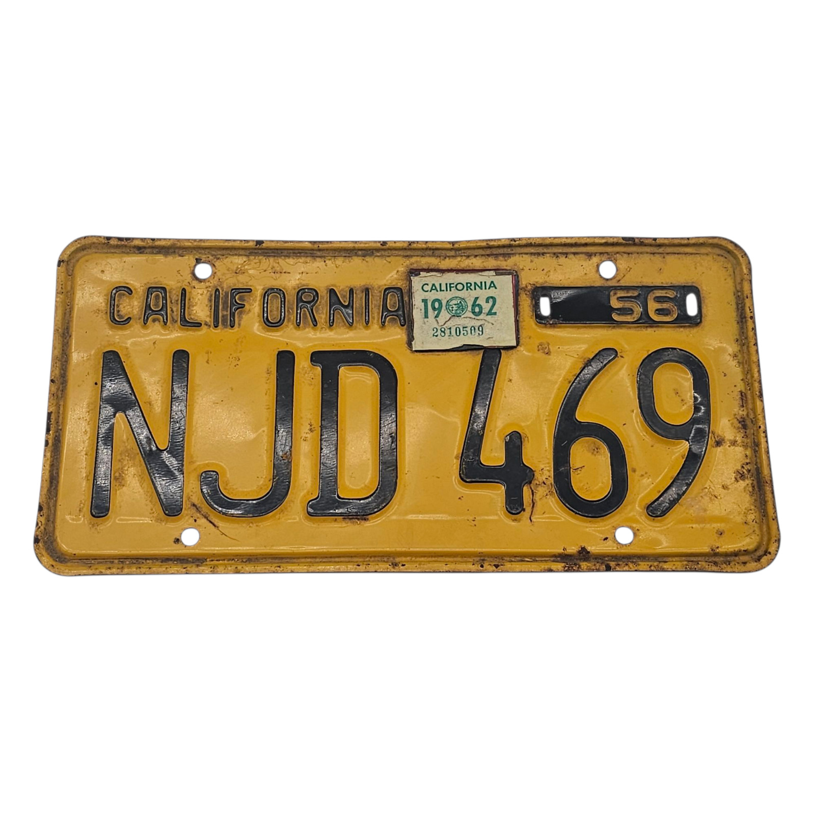 Retired Vintage 1956 California License Plate NJD-469 Authentic Original