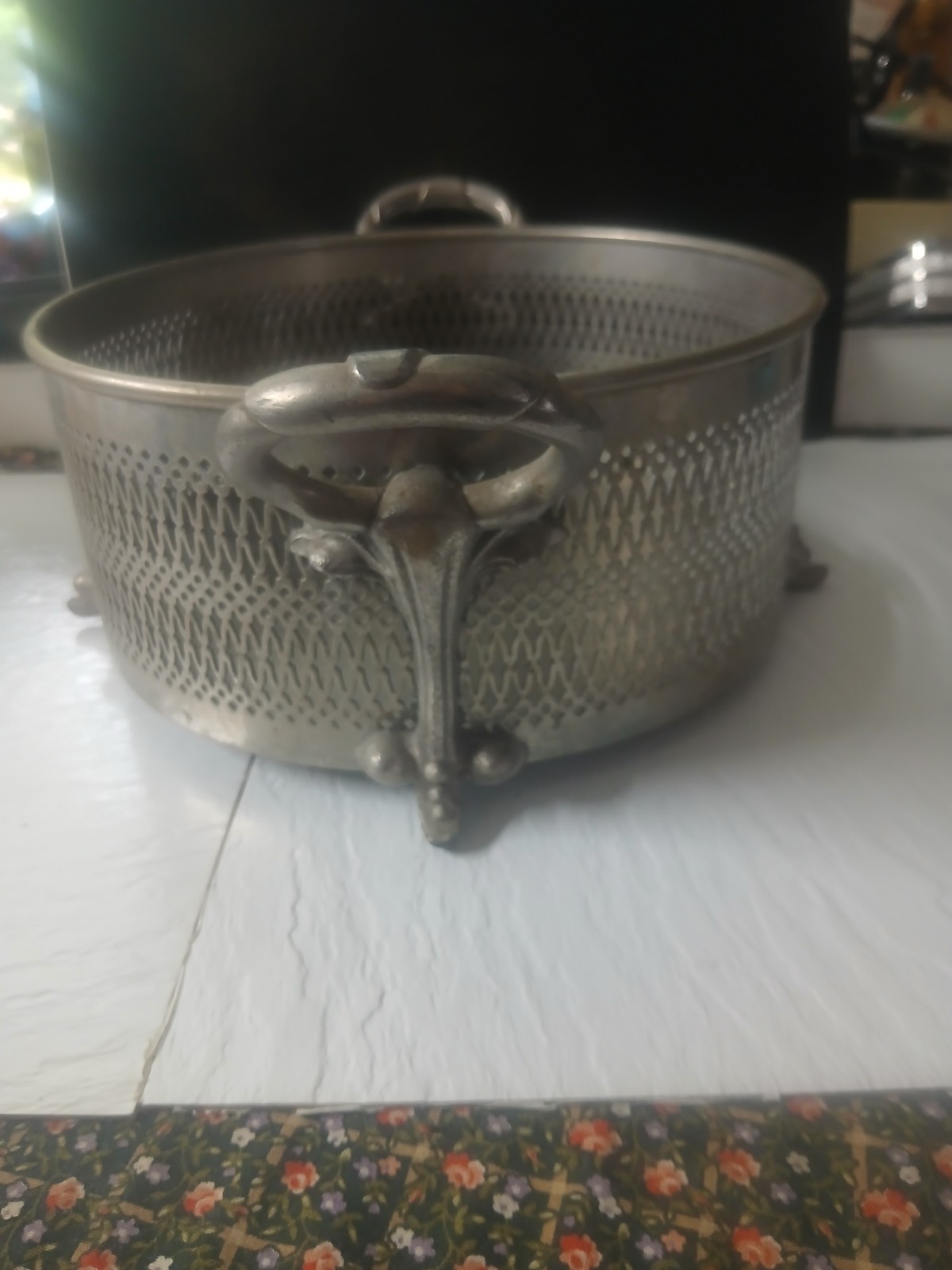Vintage Royal Rochester Caddy: Round Footed Ornate Metal with Handles.
