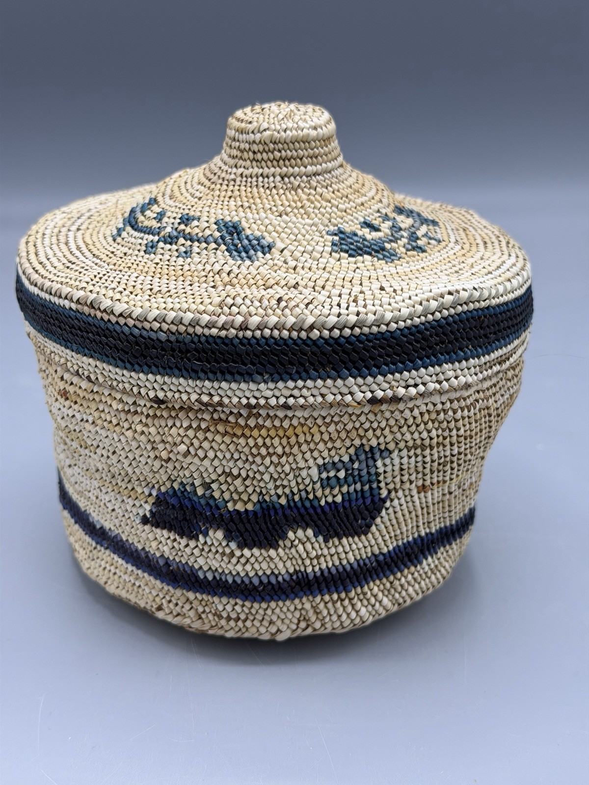 Wonderful Vintage Makah Northwest Coast Sea Monster Covered Basket