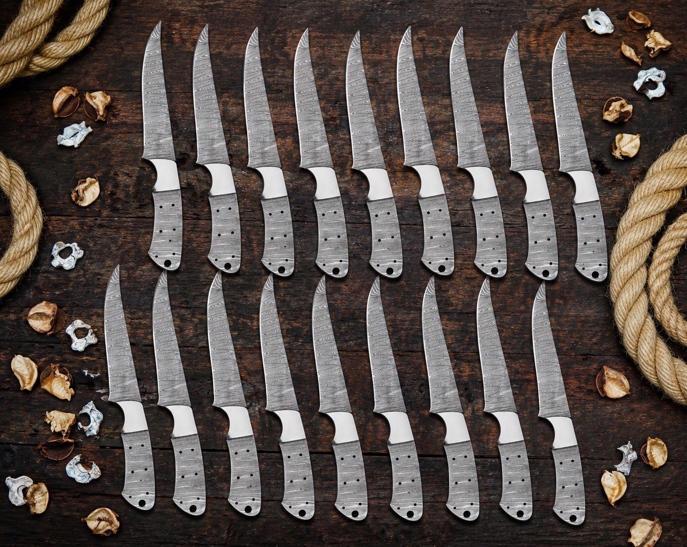 Lot of 20 Pcs 12\'\'Full Tang Fillets Damascus Steel Blank BladeW/Sheath From USA
