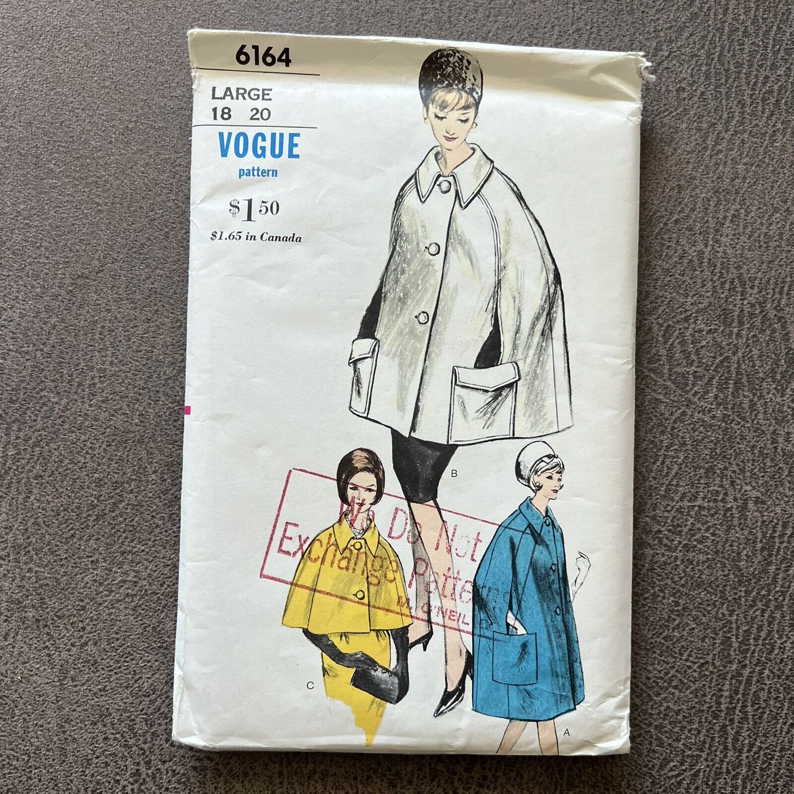 Vintage 1960s Vogue 6164 Cape Sewing Pattern Size Large  18-20 - Uncut / Unused