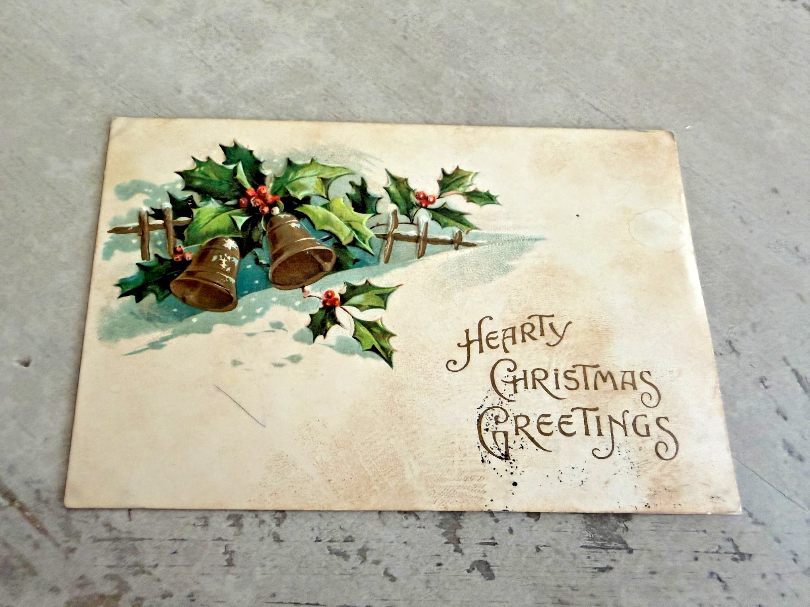 Vintage Hearty Christmas Greetings Embossed  Postcard