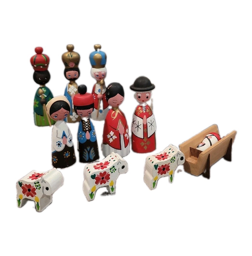 Vintage MOGENS EIGENBROD Nativity Wise Men Kings Figures Denmark Handpainted 