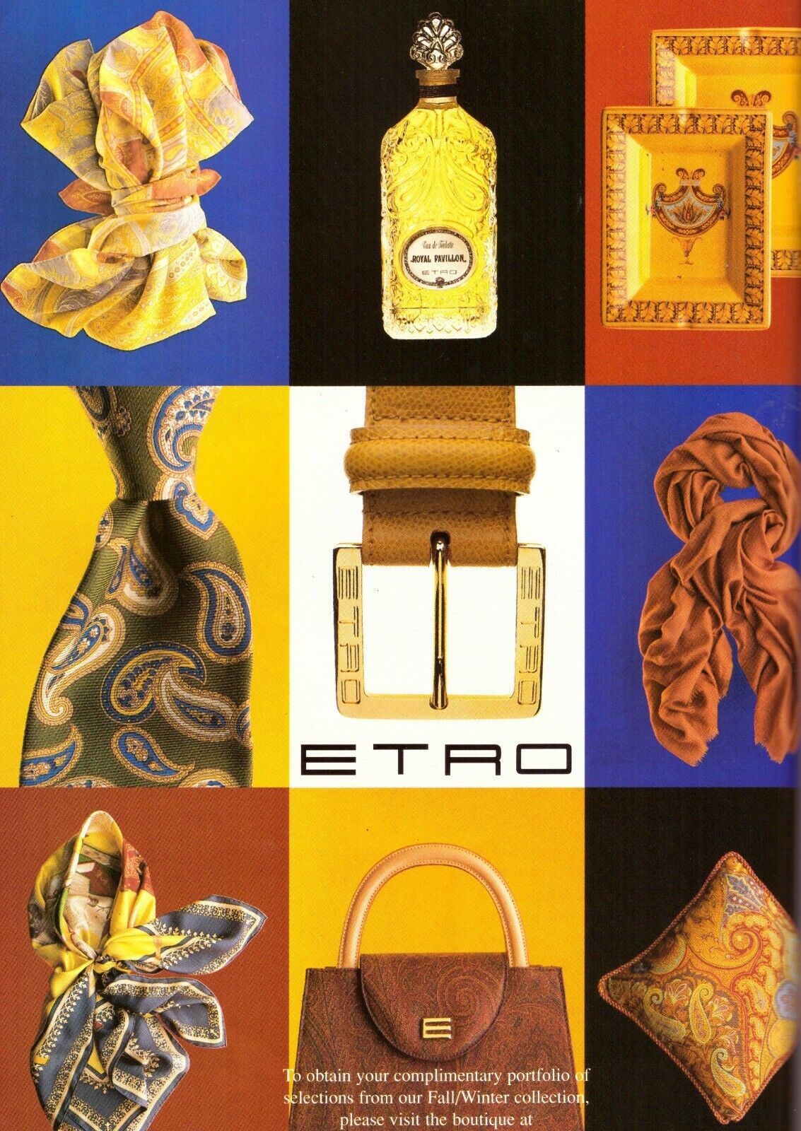 1996 Etro 4-pg Accessories Handbag Tie Butterfly Bee Vintage Print Ad 1990s
