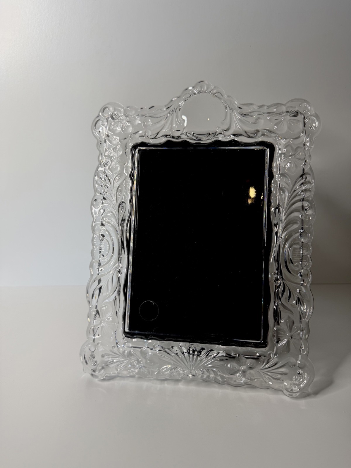 Vintage International Silver Co Full Lead Crystal 5x7 Floral Frame Germany