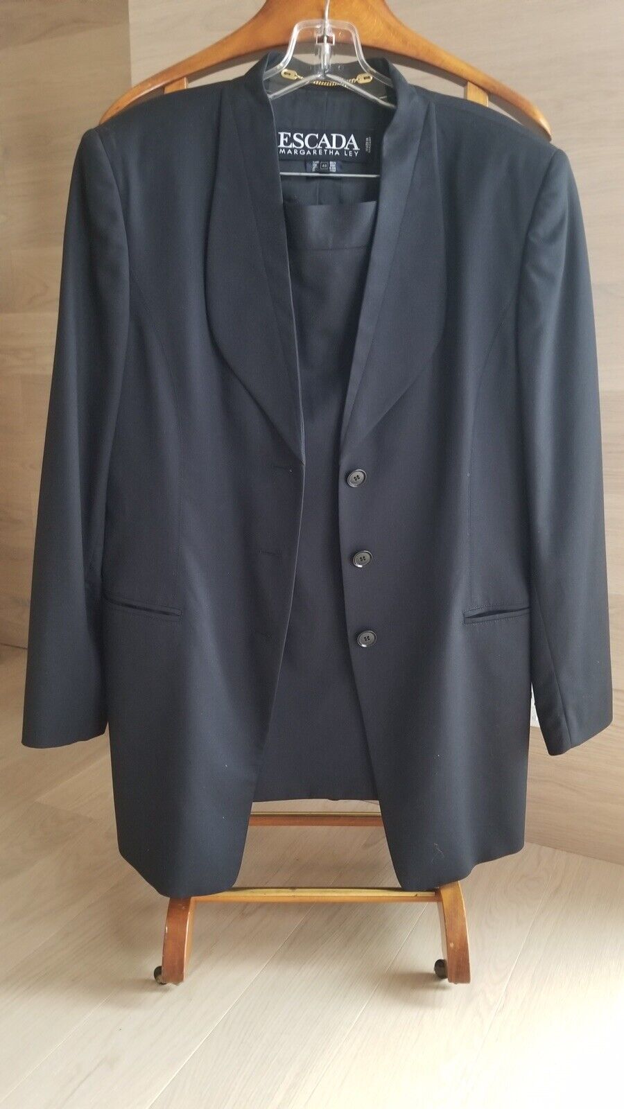 Escada Margaretha Ley Wool Black Suit Long Blazer 42 Skirt 40 Germany Used