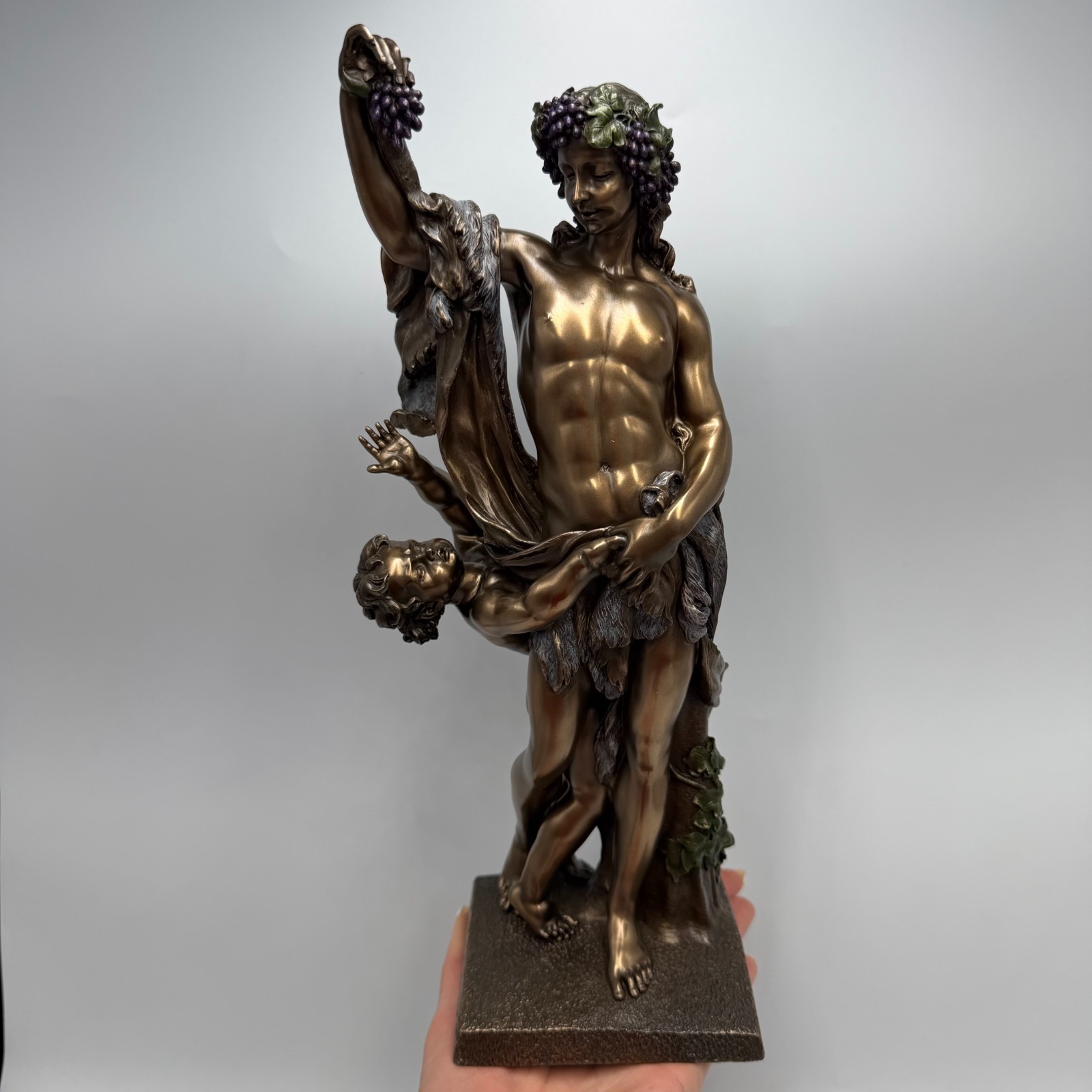 Bacchus Dionysus Statue Bronze Finish Greek God Figurine Gift Box Home Decor