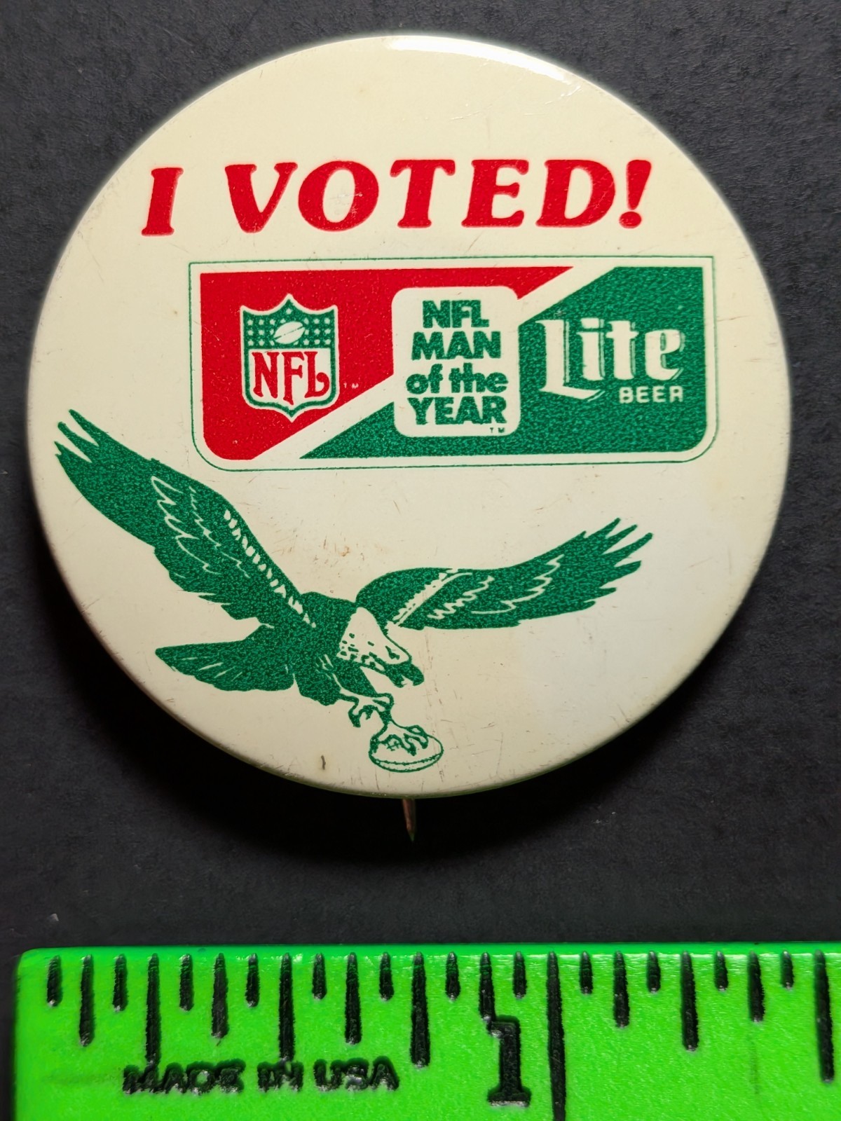 Vintage Miller Lite Philadelphia Eagles Football Pinback Pin