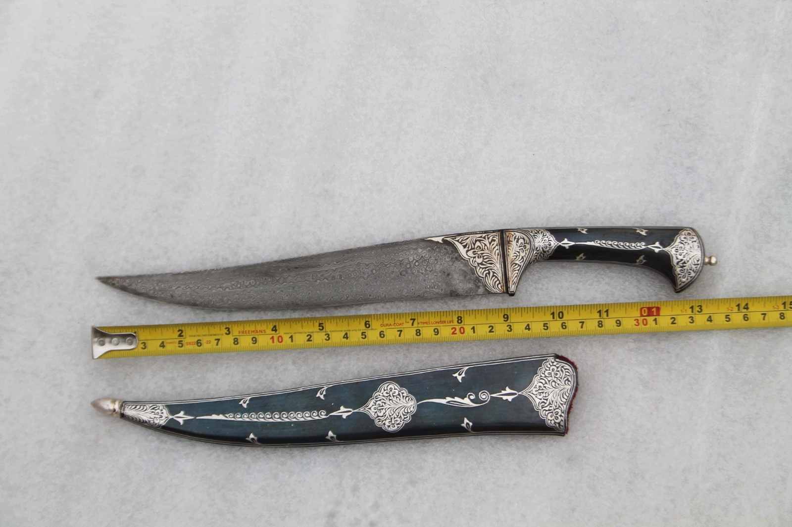 Mughal Indo-Persian silver inlaid  short work pesh-kabz kard dagger