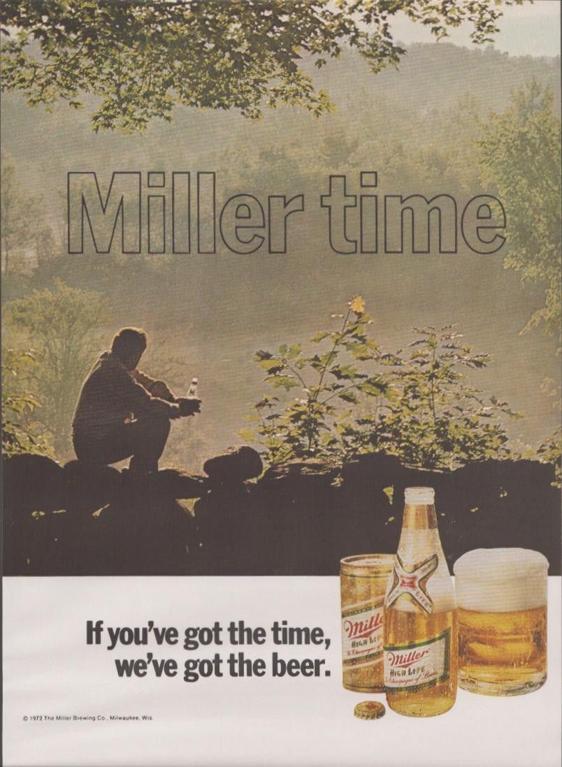 Vintage 1972 Miller High Life \'Miller Time\' Print Ad -  Original
