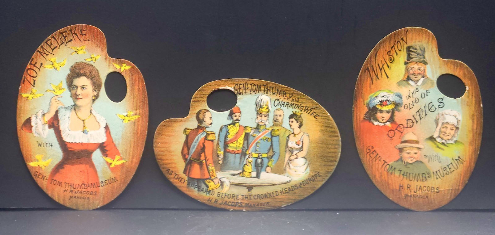 General Tom Thumb Troupe Opera House Painter's Palette Trade Cards (3) Die Cut