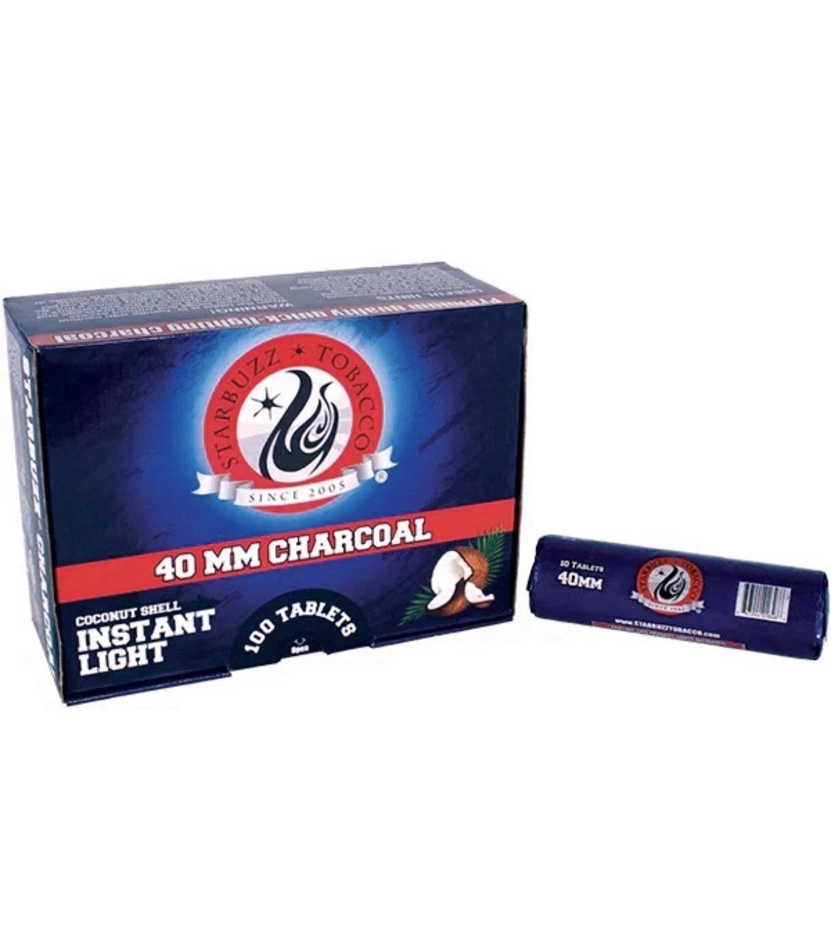 Starbuzz Coconut Hookah Charcoal 40mm – Instant Light Coals – 100 Tablets Total
