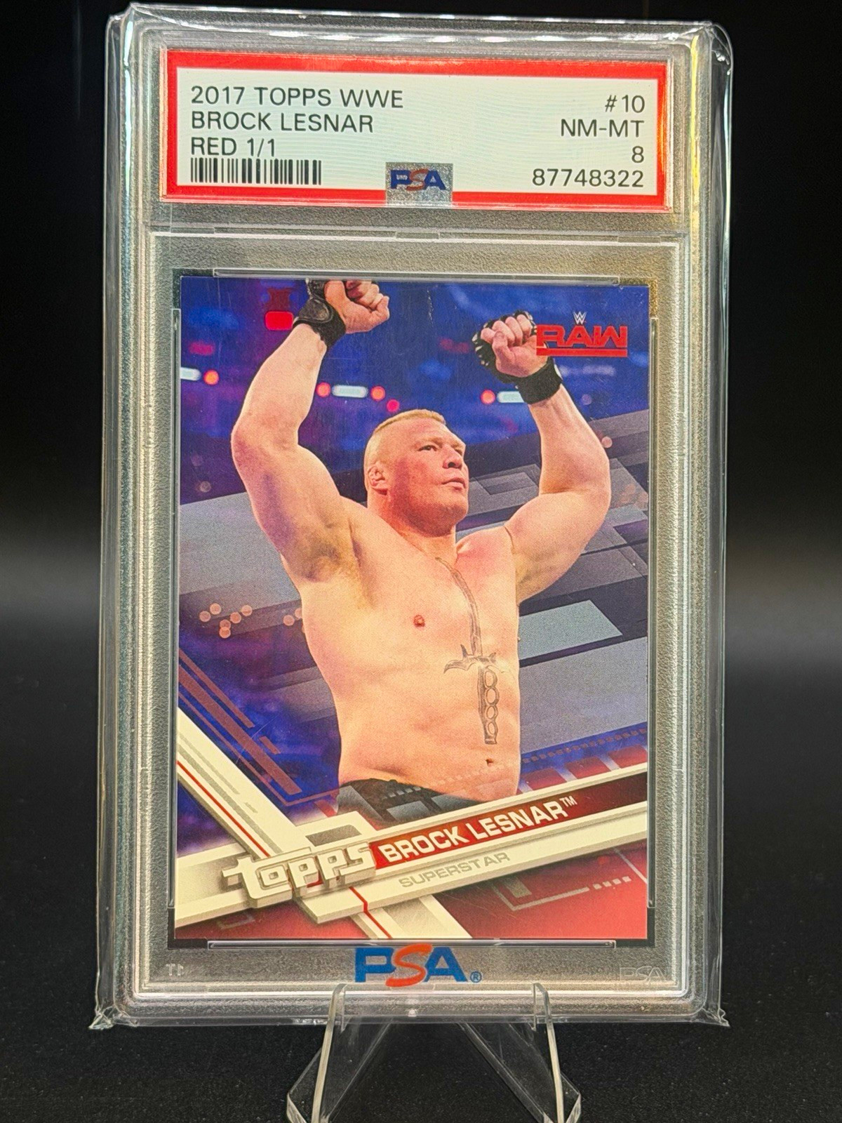 Topps 2017 WWE Brock Lesnar #10 Red Parallel 1/1 PSA 8 Trading Card