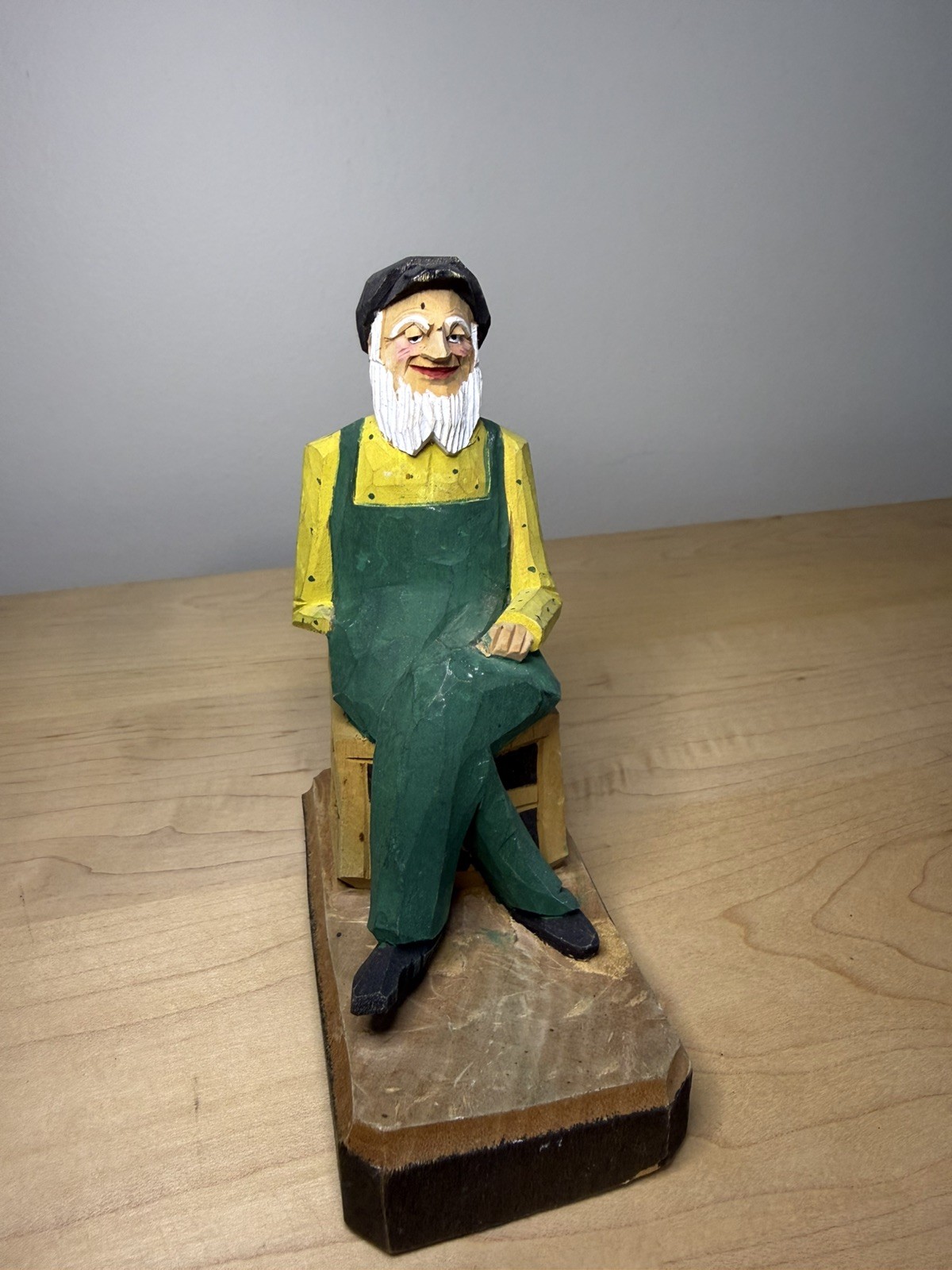 Vintage Hand Carved Wood Folk Art Bearded Man in Rocking Chair 