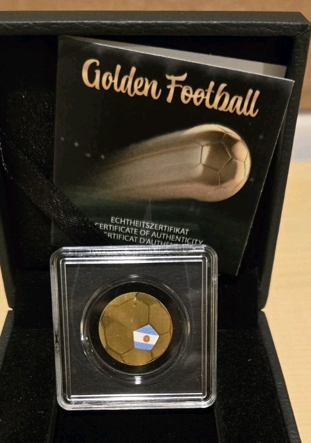  Golden Football Solid .999 Fine Gold Football With Argentina Colors In Gift Box