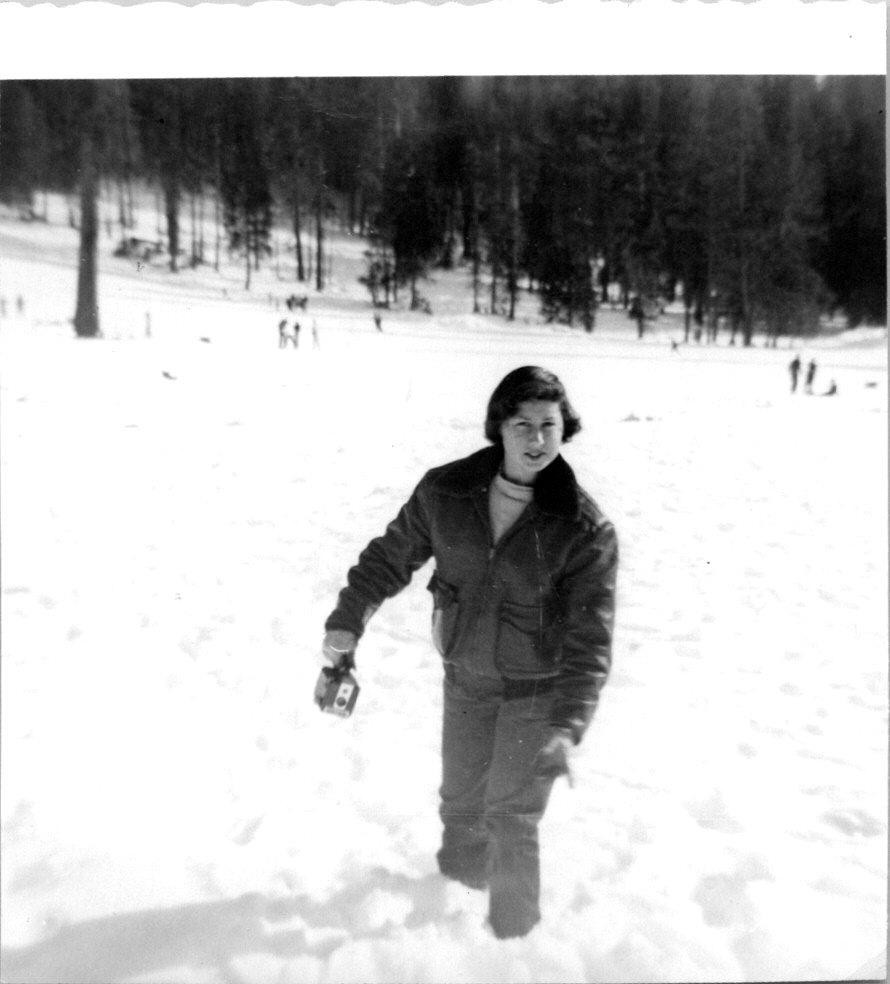Pretty Woman standing in the snow w/her feet fully covered Found Photo V0897