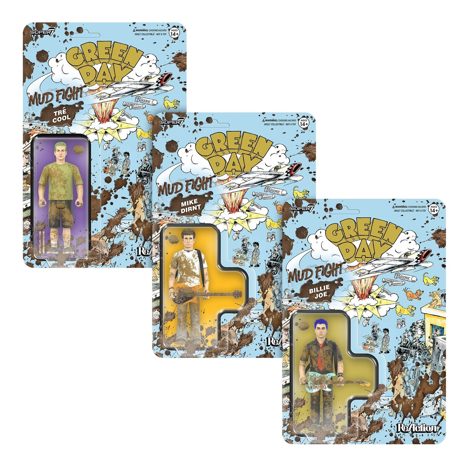 Green Day (Mud Fight) Super7 ReAction Figures Set (3)