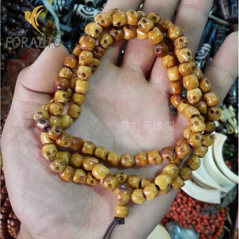 Vintage 108 Bead Buddhism Tibetan Skull Meditation Prayer Mala Necklace