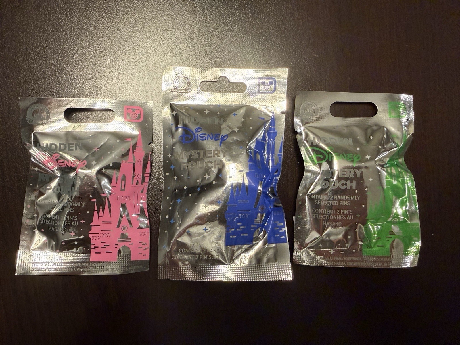 Disney Parks Pins Green Pink Blue Hidden Disney 2 Pin Mystery Pouch Lot Of 3 NWT