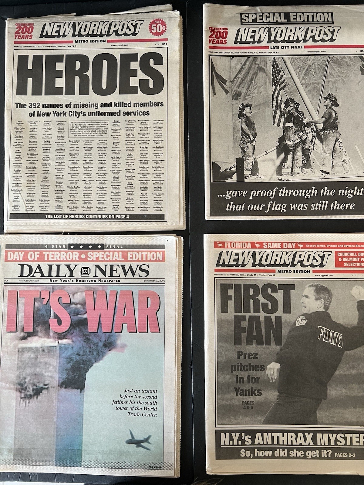 Lot of 4 September 11 2001 Newspapers 9/11 World Trade Center New York Post