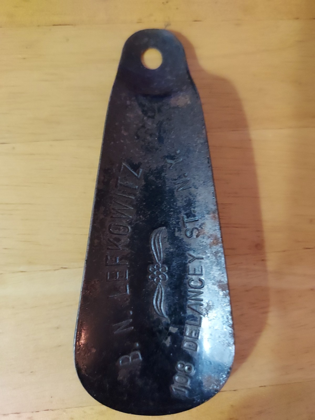 B.N. Lefkowitz 108 Delancey St NYC Metal Shoe Horn Advertising Rare Vintage
