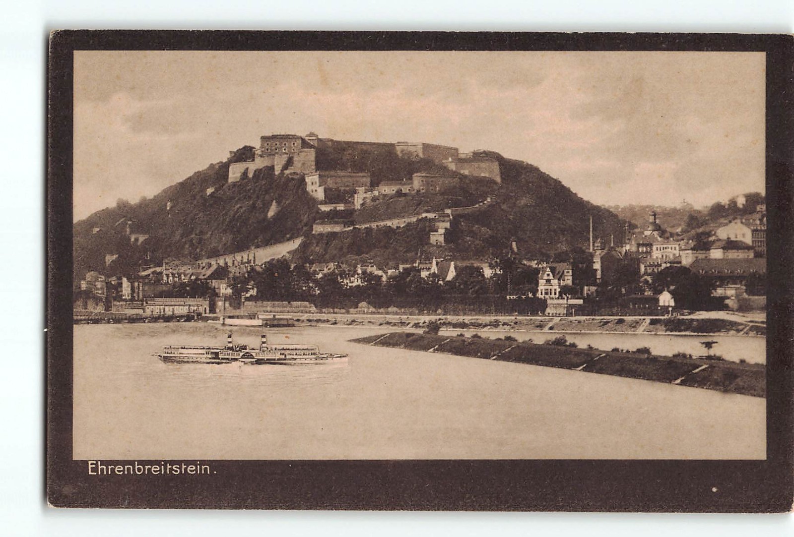Ehrenbreitstein Fortress Koblenz Germany Rhine River Steamboat Vintage Postcard