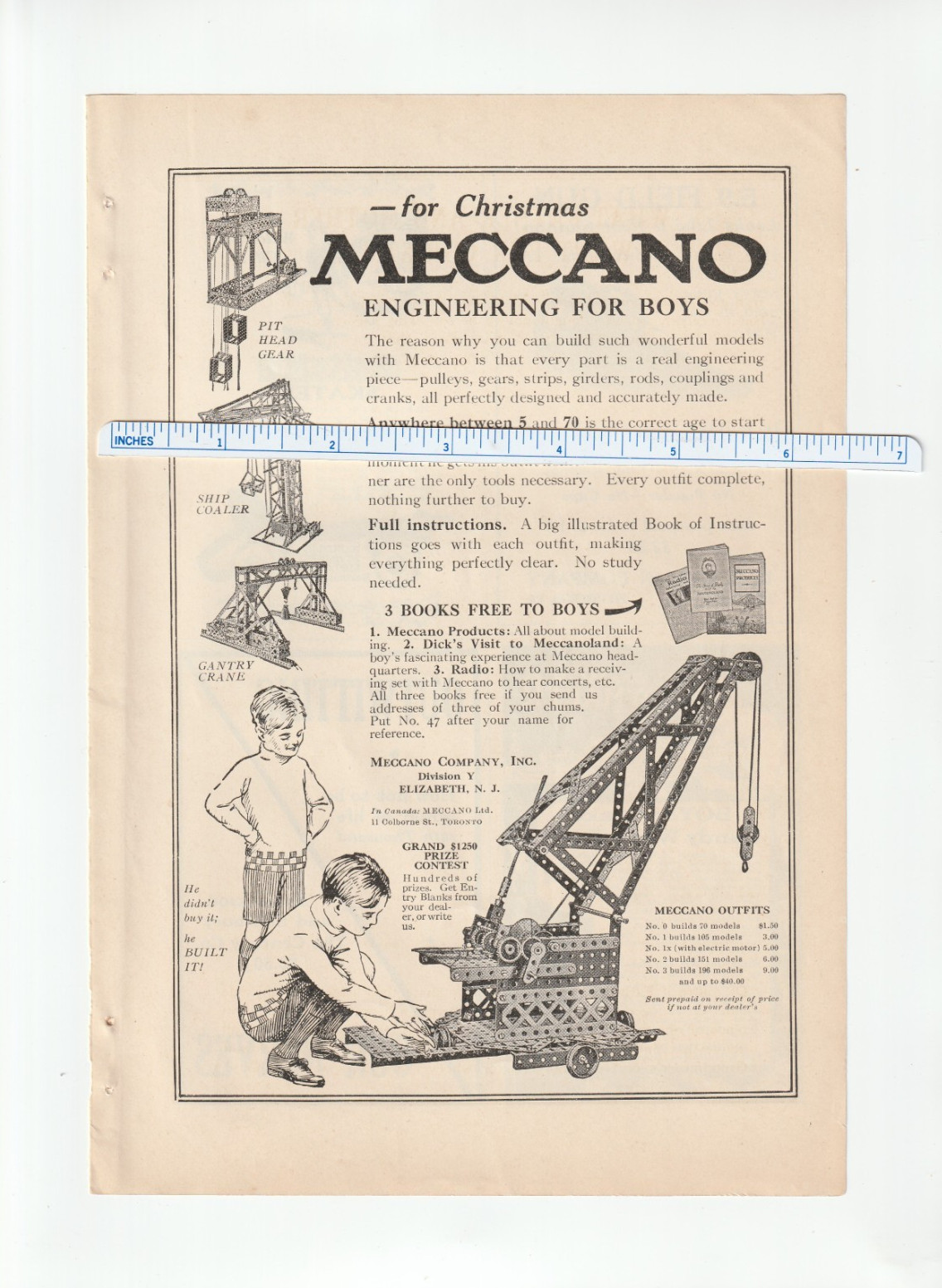 1922 MECCANO TOYS Magazine AD~$1250 Contest~D.N CARLIN Toy CANNON~Boy Toymaker