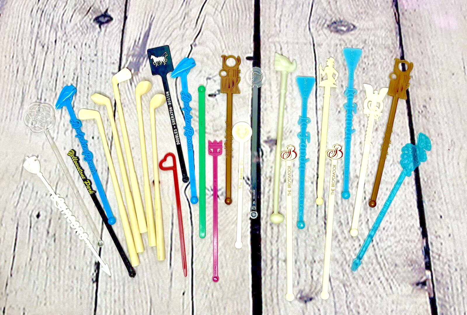 Swizzle Stick Vtg Lot of 24 Hotels La Fonda Broadmoor Roosevelt Yellowstone Golf