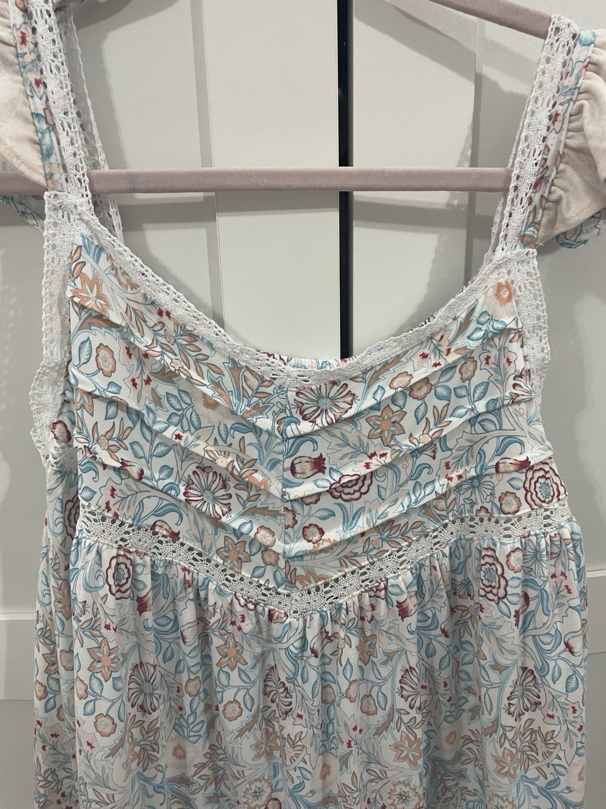 NWT Morris & Co. Wilhelmina Floral Lace Trim Ruffle Hem Chemise Nightdress S