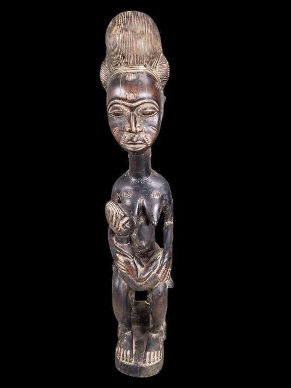 Vintage African Baule Maternity Figure Mother Child Ivory Coast Wood Carving