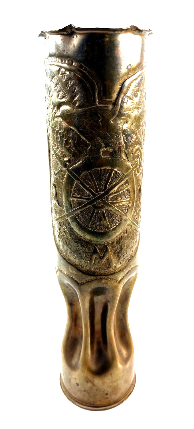 Antique 1914 1918 WW1 Folk Trench Art Shell eagle wheel key 