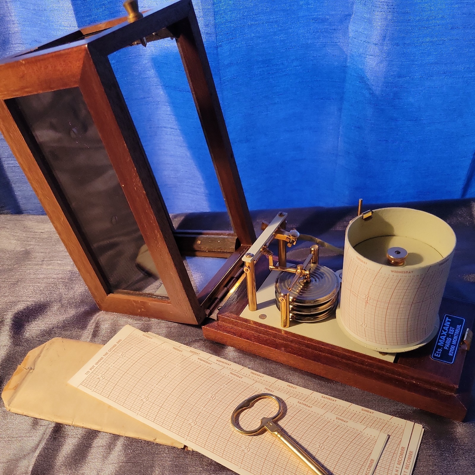 Vintage Maxant Cased Marine Barograph Recording Barometer Paris FRANCE Antique