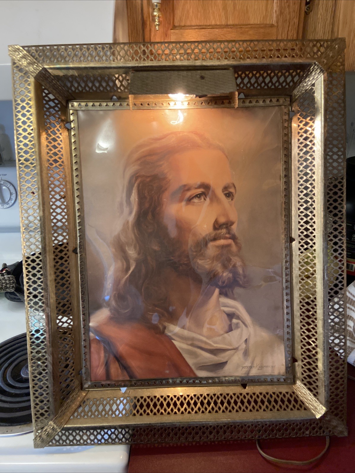 Vintage 1959 Gold Metal Framed Lighted Light Up Jesus Picture Peter Bianchi Vintage 1959 Gold Metal Framed Lighted Light Up Jesus Picture Peter Bianchi