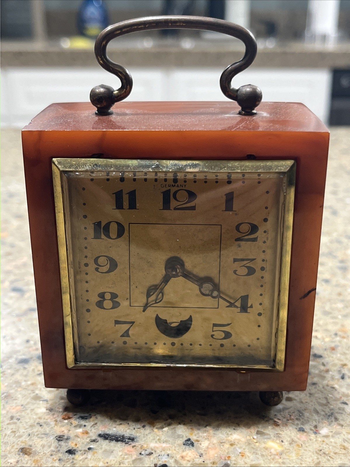 VTG Art Deco Germany Catalin Desk Clock Peek-A-Boo Moving Pendulum WORKS