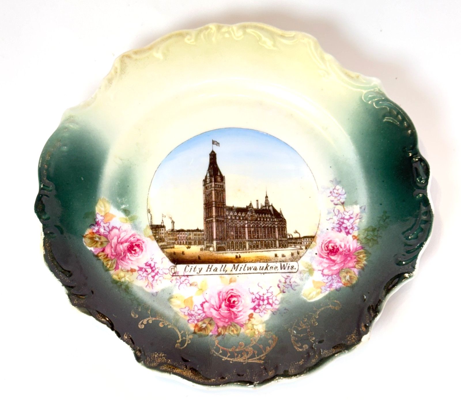Milwaukee City Hall WI WISCONSIN Antique Souvenir China TRINKET DISH PLATE