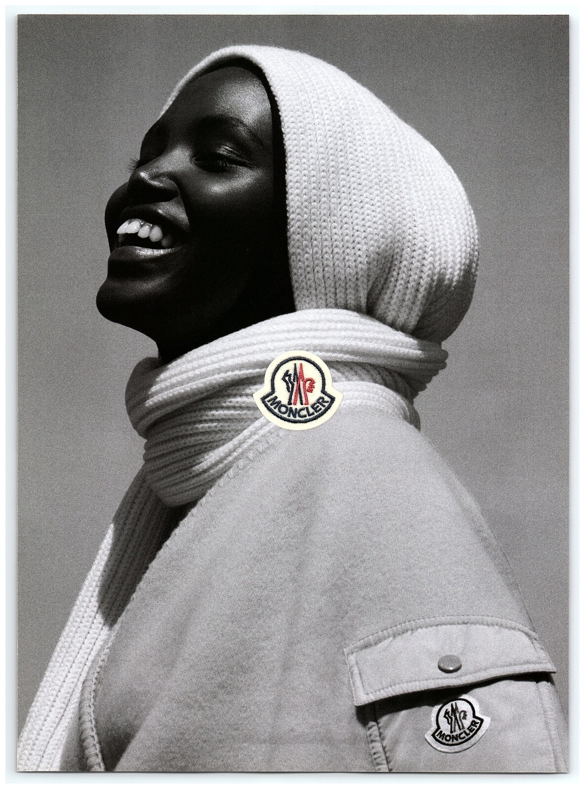 2021 PRINT AD, Moncler Fleece Jacket Scarf Outdoor Beautiful Model Luxury