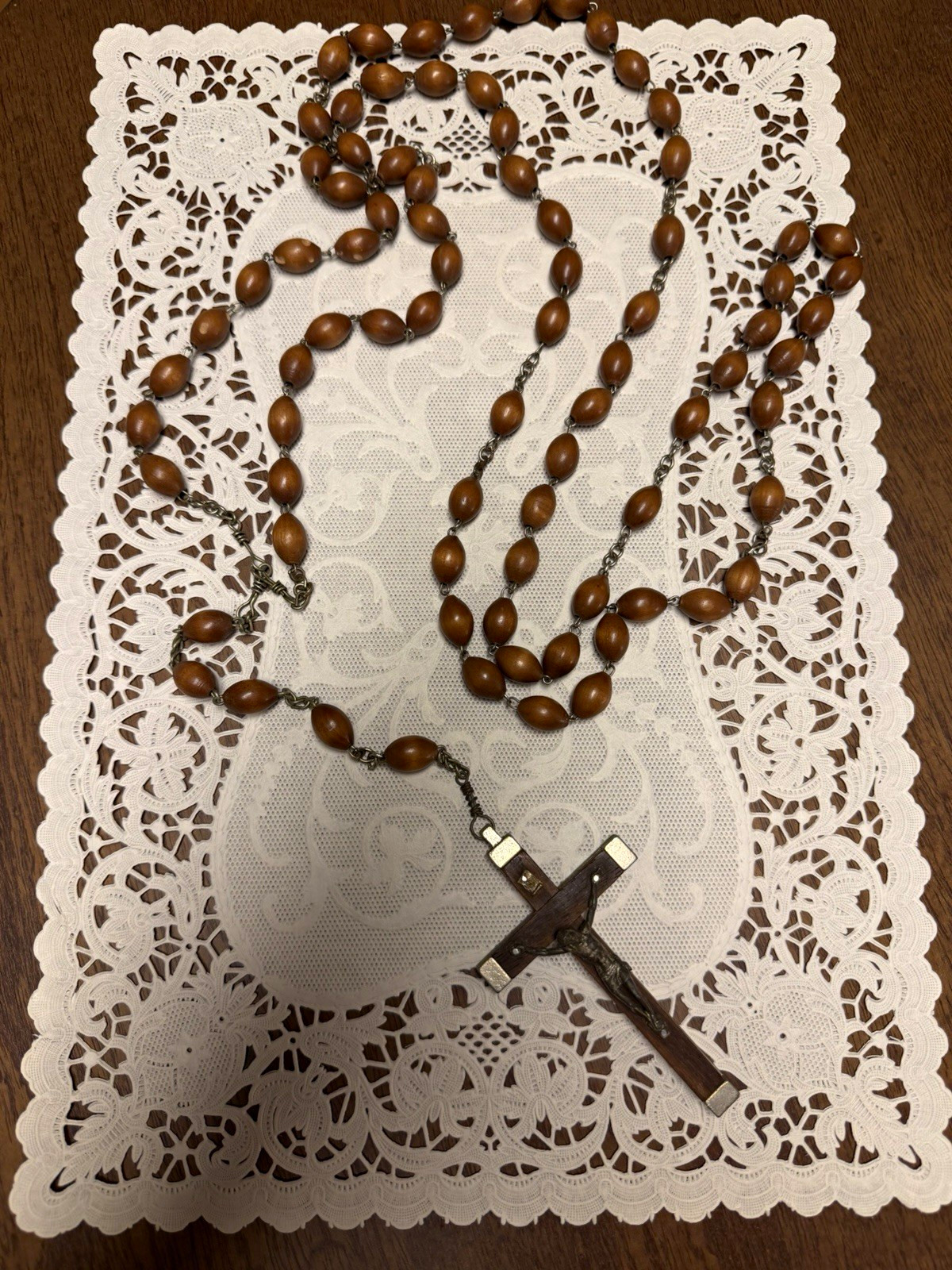 Vintage Italian Catholic Rosary 42” Long Wooden Beads Wood Crucifix Italy