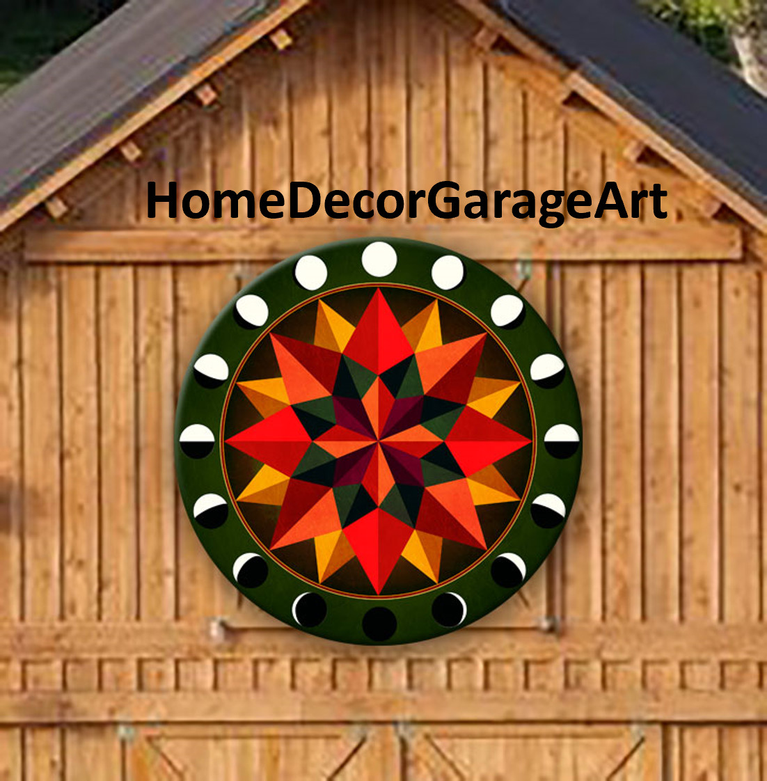 Barn Quilt Sign, 16 Point Star Green Earth Tones, Hex Round Metal Sign 6 Sizes