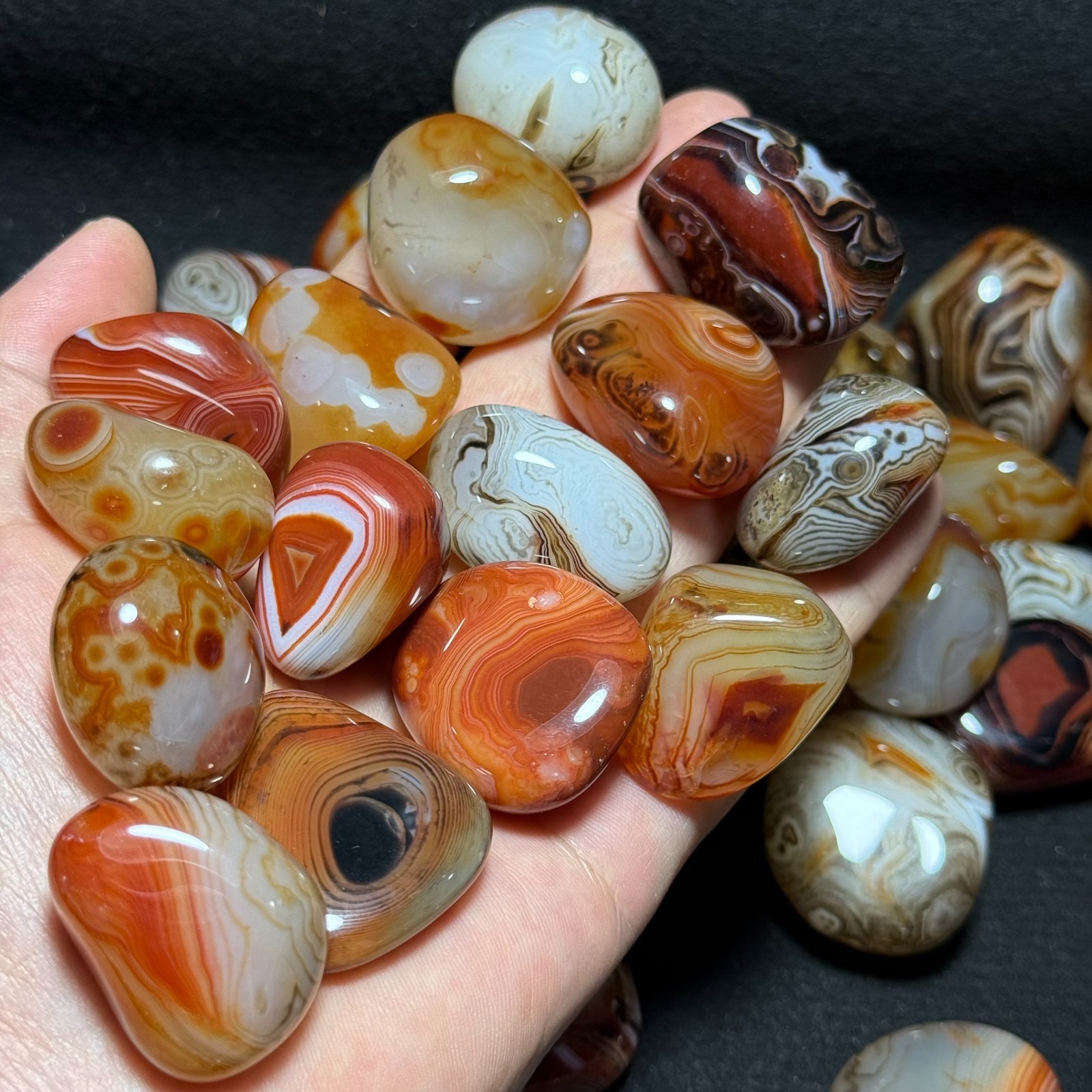 1000g 50pcs Crazy Lace SILK Banded Agate Polished Tumbled Stone Madagascar #02
