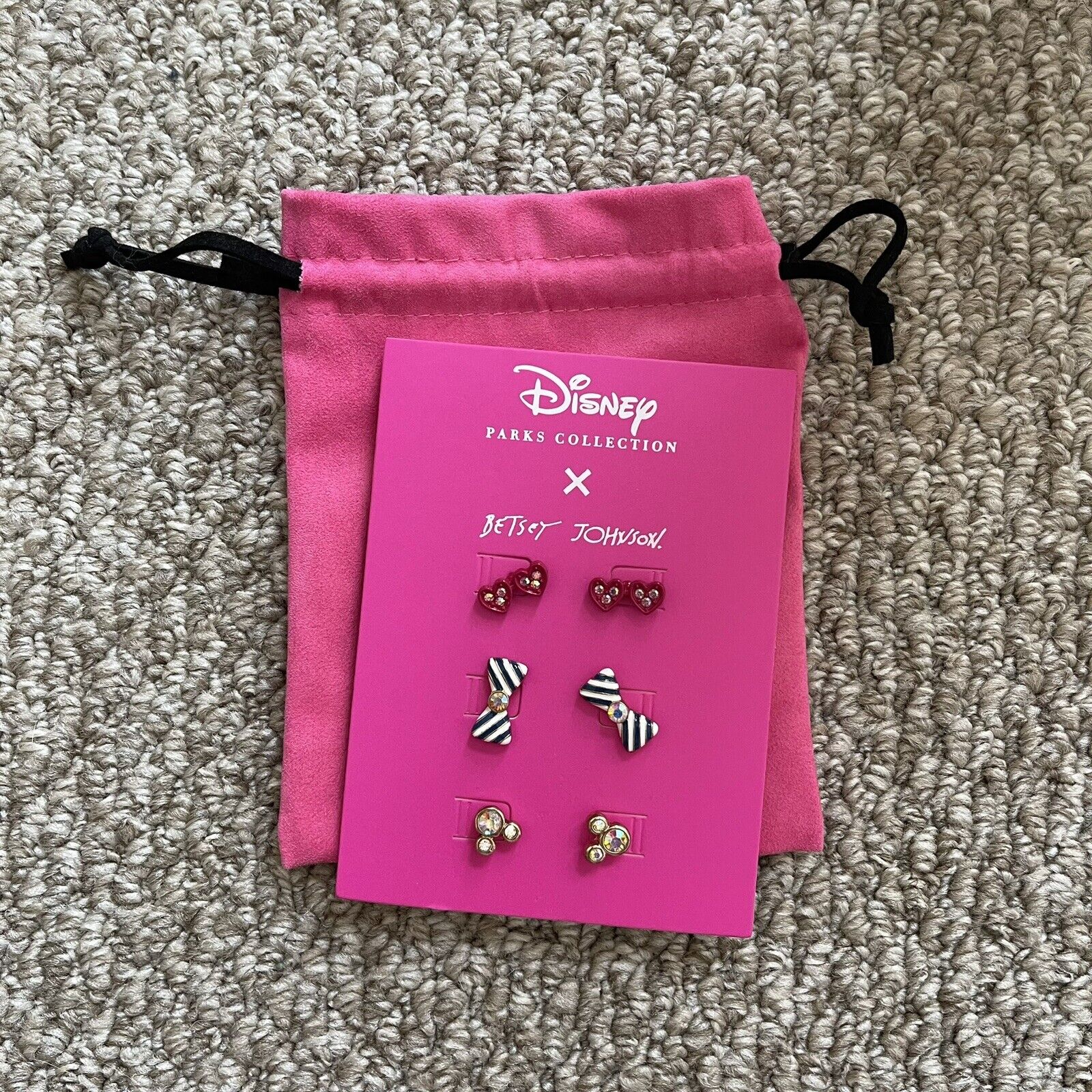 NEW Disney Parks Betsy Johnson Minnie Mouse Bow Earrings 3 Pack
